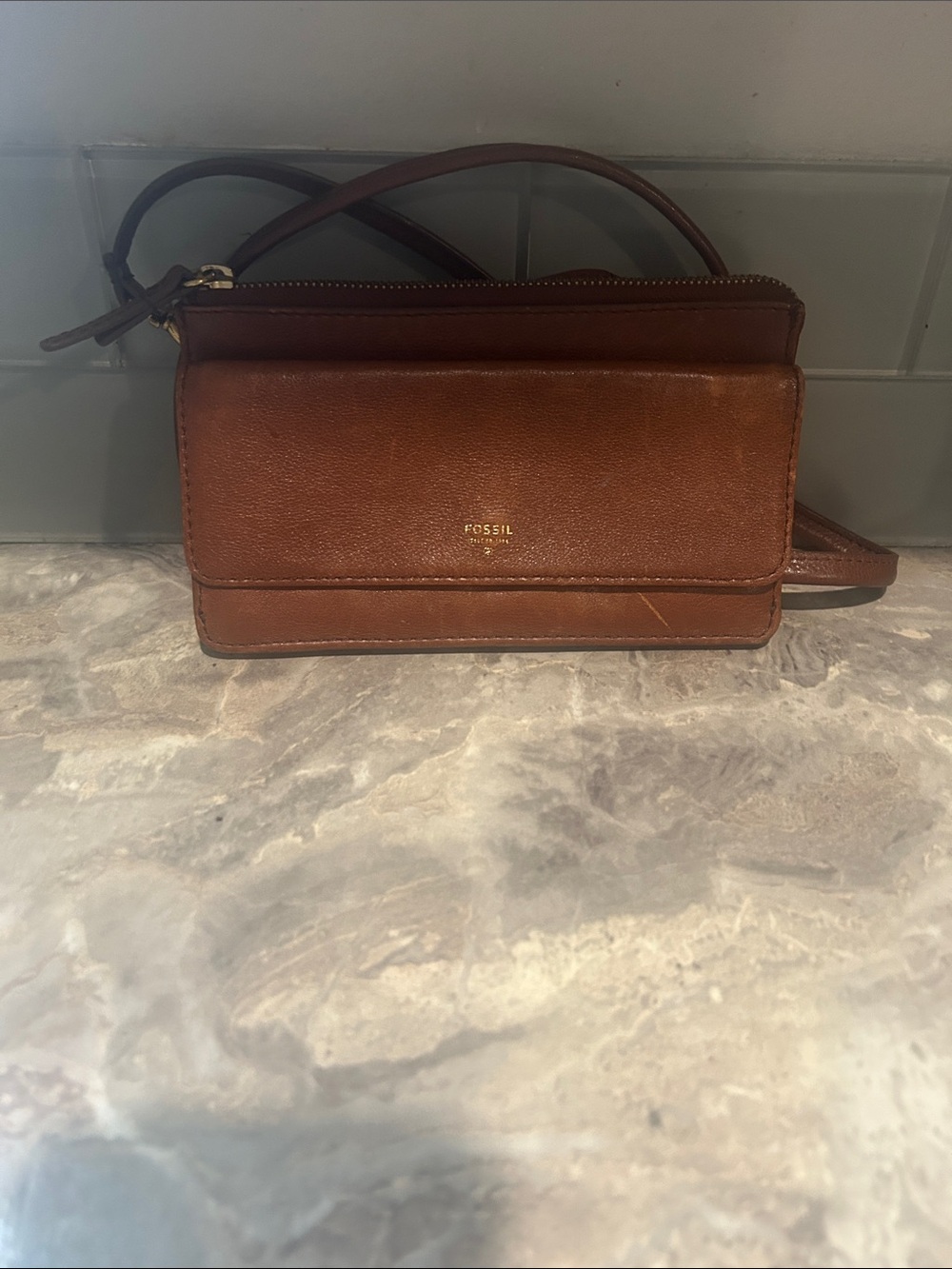 Fossil Brown Leather Crossbody Wallet Purse
